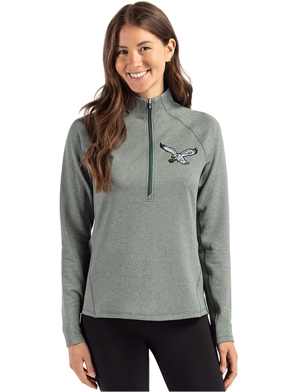 Cutter & Buck Hunter Heather Green Quarter-Zip Pullover Philadelphia Eagles